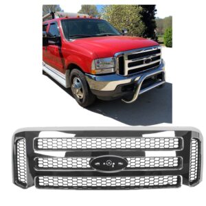 ecotric front grille compatible with ford 1999-2004 f250 f350 super duty 2000-2004 excursion new grille chrome mesh style