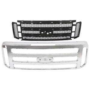 ECOTRIC Front Grille Compatible with Ford 1999-2004 F250 F350 Super Duty 2000-2004 Excursion New Grille Chrome Mesh Style