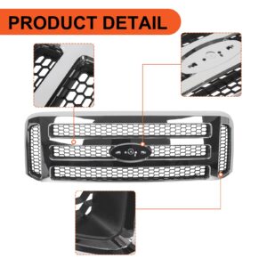 ECOTRIC Front Grille Compatible with Ford 1999-2004 F250 F350 Super Duty 2000-2004 Excursion New Grille Chrome Mesh Style