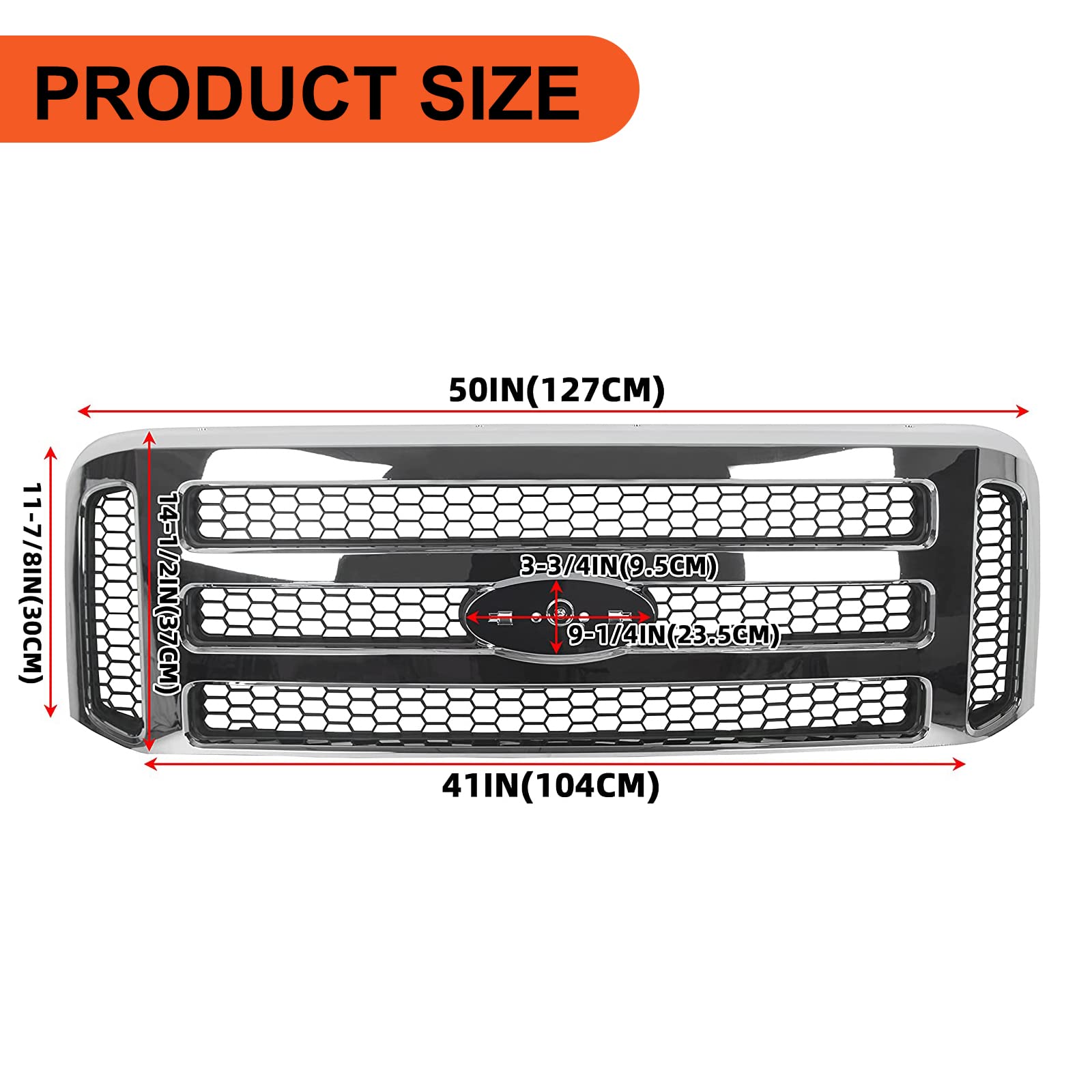 ECOTRIC Front Grille Compatible with Ford 1999-2004 F250 F350 Super Duty 2000-2004 Excursion New Grille Chrome Mesh Style