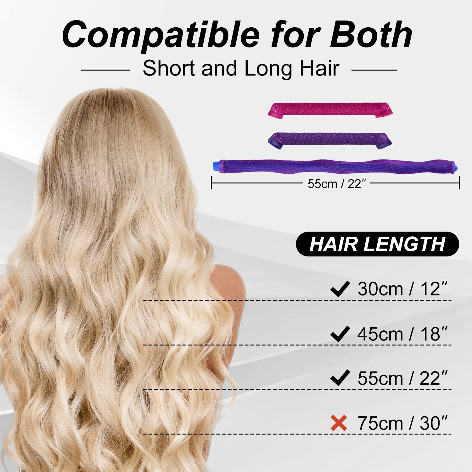 40pcs No Heat Hair Curlers Heatless Spiral Curlers with Styling Hooks 22inch/55cm Magic Hair Rollers No Heat Damage DIY Styling Kit for Women Kids Long Medium Hair