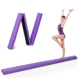 zeny 9ft folding gymnastics balance beam low floor balance beam bar with anti-slip base extra firm foam walking beams home balance training gymnastics equipment