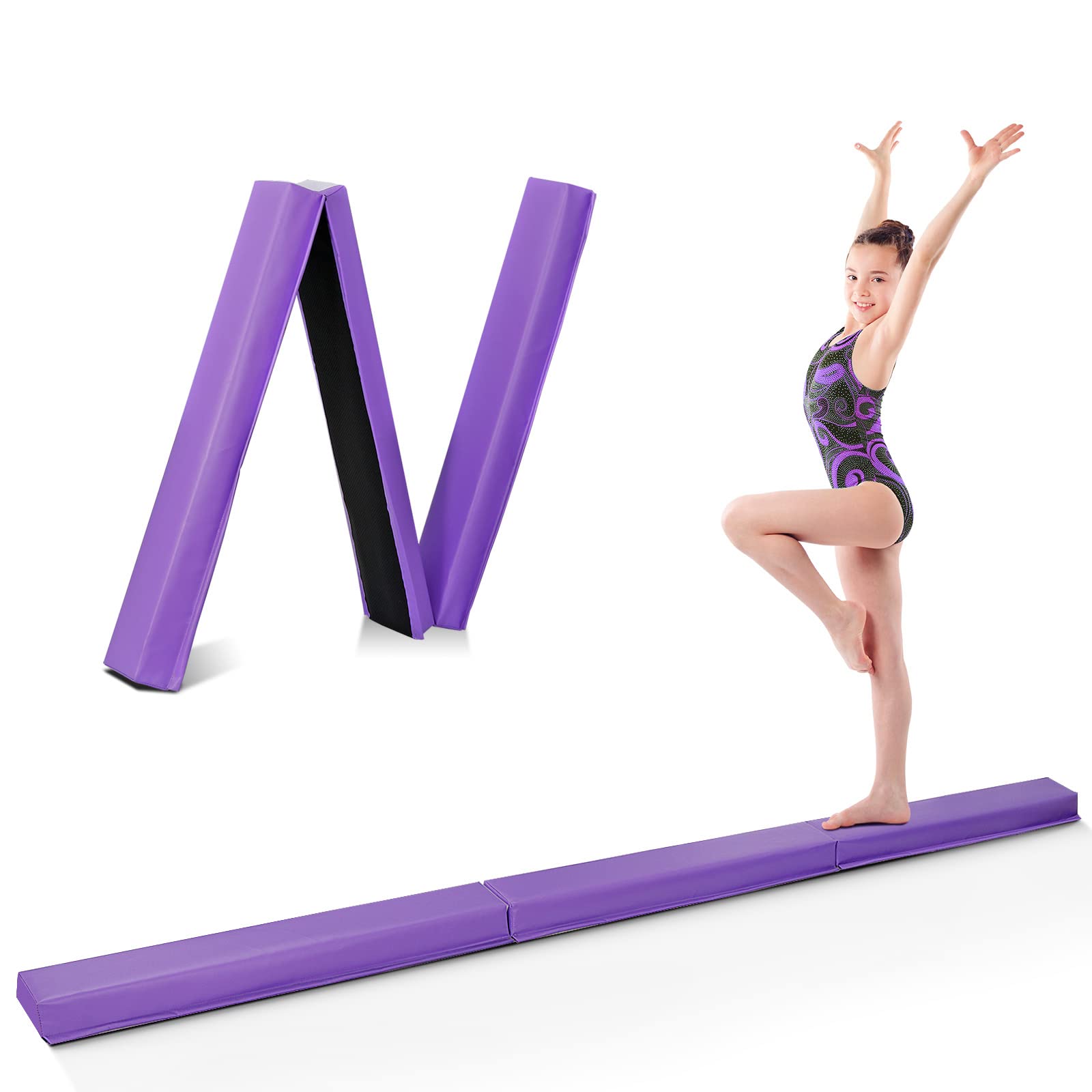 ZENY 9ft Folding Gymnastics Balance Beam Low Floor Balance Beam Bar with Anti-slip Base Extra Firm Foam Walking Beams Home Balance Training Gymnastics Equipment