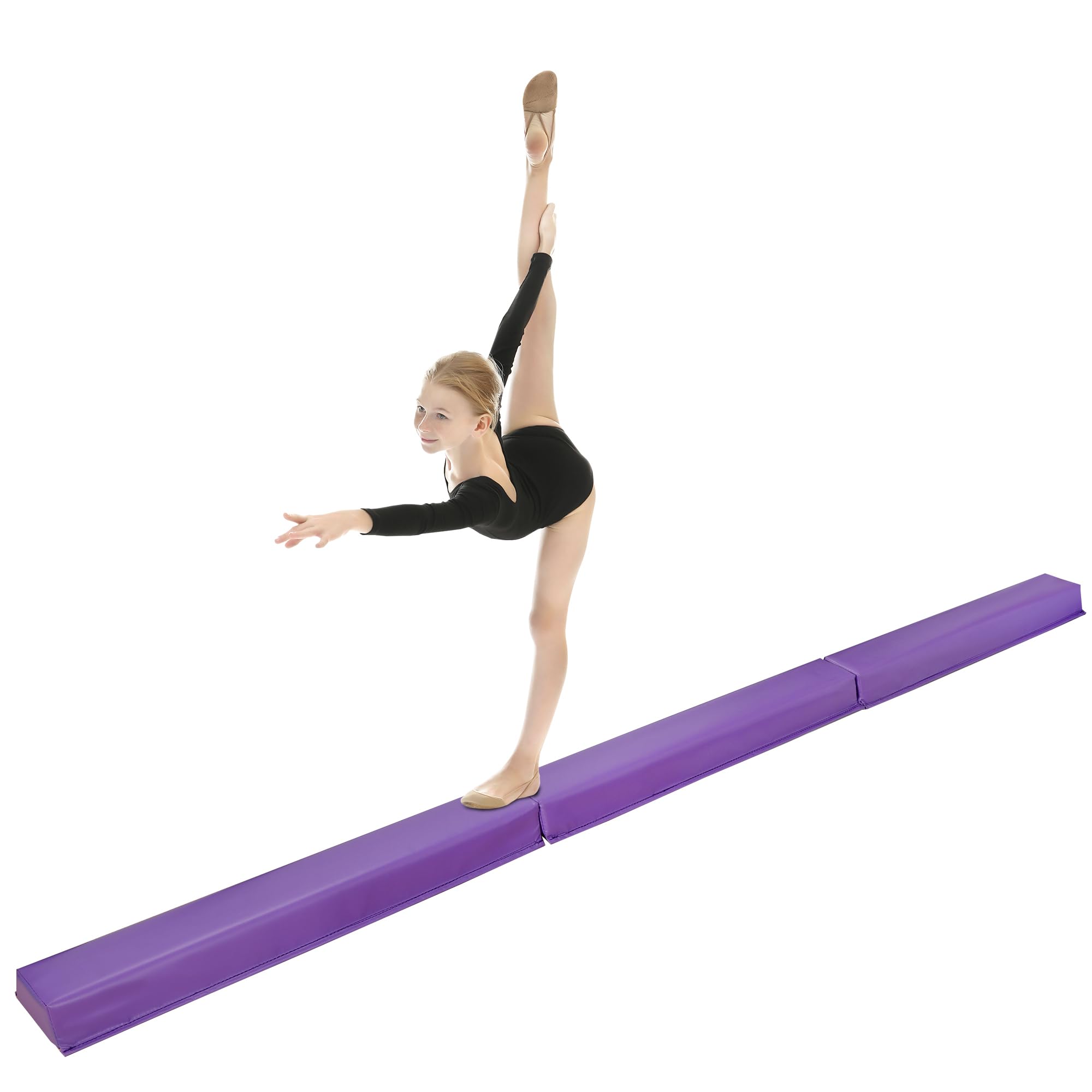 ZENY 9ft Folding Gymnastics Balance Beam Low Floor Balance Beam Bar with Anti-slip Base Extra Firm Foam Walking Beams Home Balance Training Gymnastics Equipment