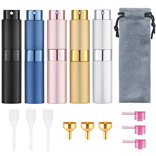 Tekson Travel Perfume Atomizer Refillable 8ml (5 PCS), Travel Cologne Sprayer Mini, Perfume Bottle Empty Small (5 Colors)