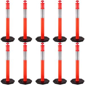 vevor 10pack traffic delineator posts 44 inch height, pe channelizer cones post kit 10 inch reflective band, delineators post with rubber base 16 inch for construction sites, facility management etc