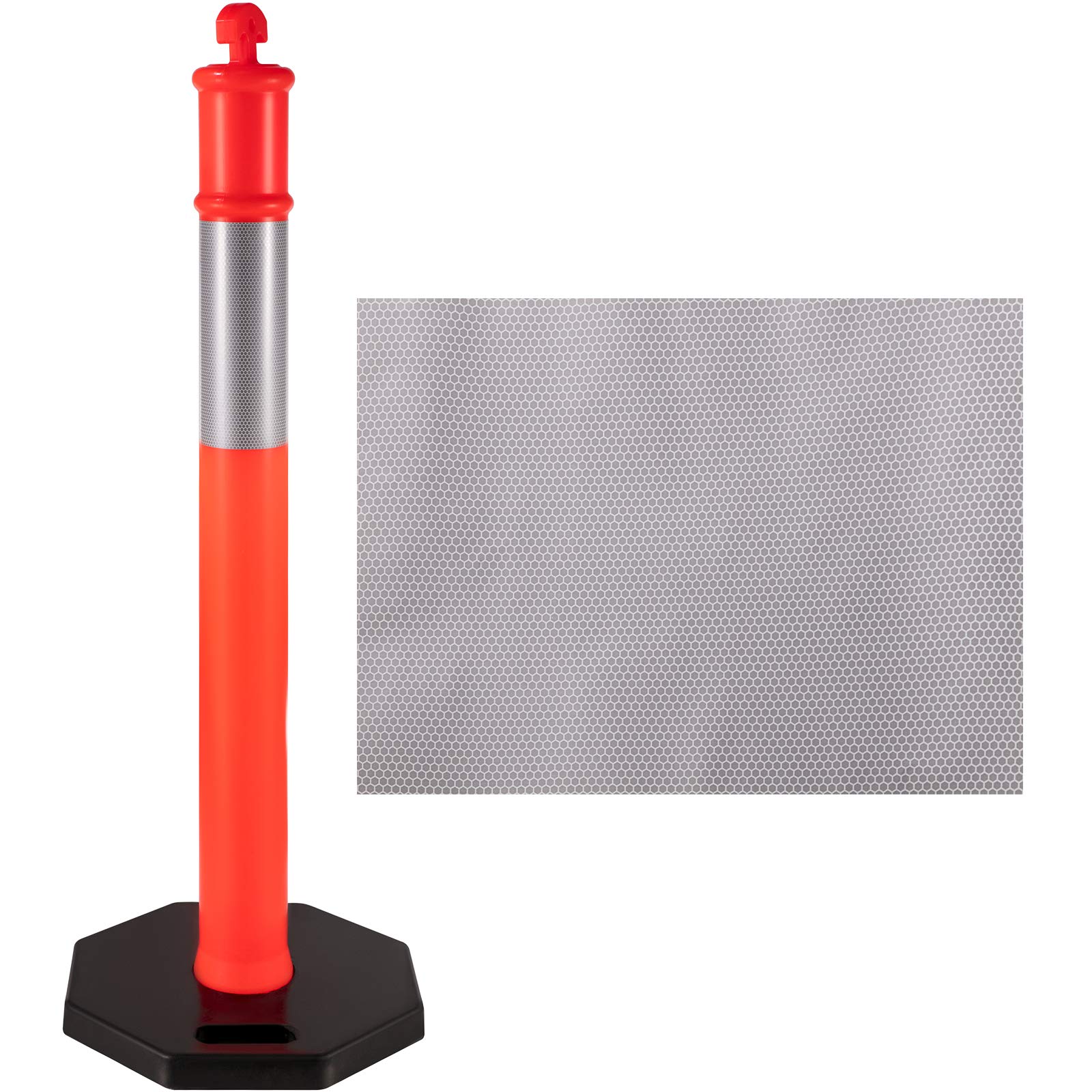 VEVOR 10Pack Traffic Delineator Posts 44 Inch Height, PE Channelizer Cones Post Kit 10 inch Reflective Band, Delineators Post with Rubber Base 16 inch for Construction Sites, Facility Management etc