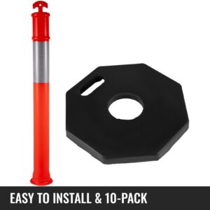 VEVOR 10Pack Traffic Delineator Posts 44 Inch Height, PE Channelizer Cones Post Kit 10 inch Reflective Band, Delineators Post with Rubber Base 16 inch for Construction Sites, Facility Management etc