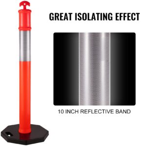 VEVOR 10Pack Traffic Delineator Posts 44 Inch Height, PE Channelizer Cones Post Kit 10 inch Reflective Band, Delineators Post with Rubber Base 16 inch for Construction Sites, Facility Management etc