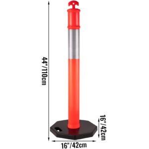 VEVOR 10Pack Traffic Delineator Posts 44 Inch Height, PE Channelizer Cones Post Kit 10 inch Reflective Band, Delineators Post with Rubber Base 16 inch for Construction Sites, Facility Management etc