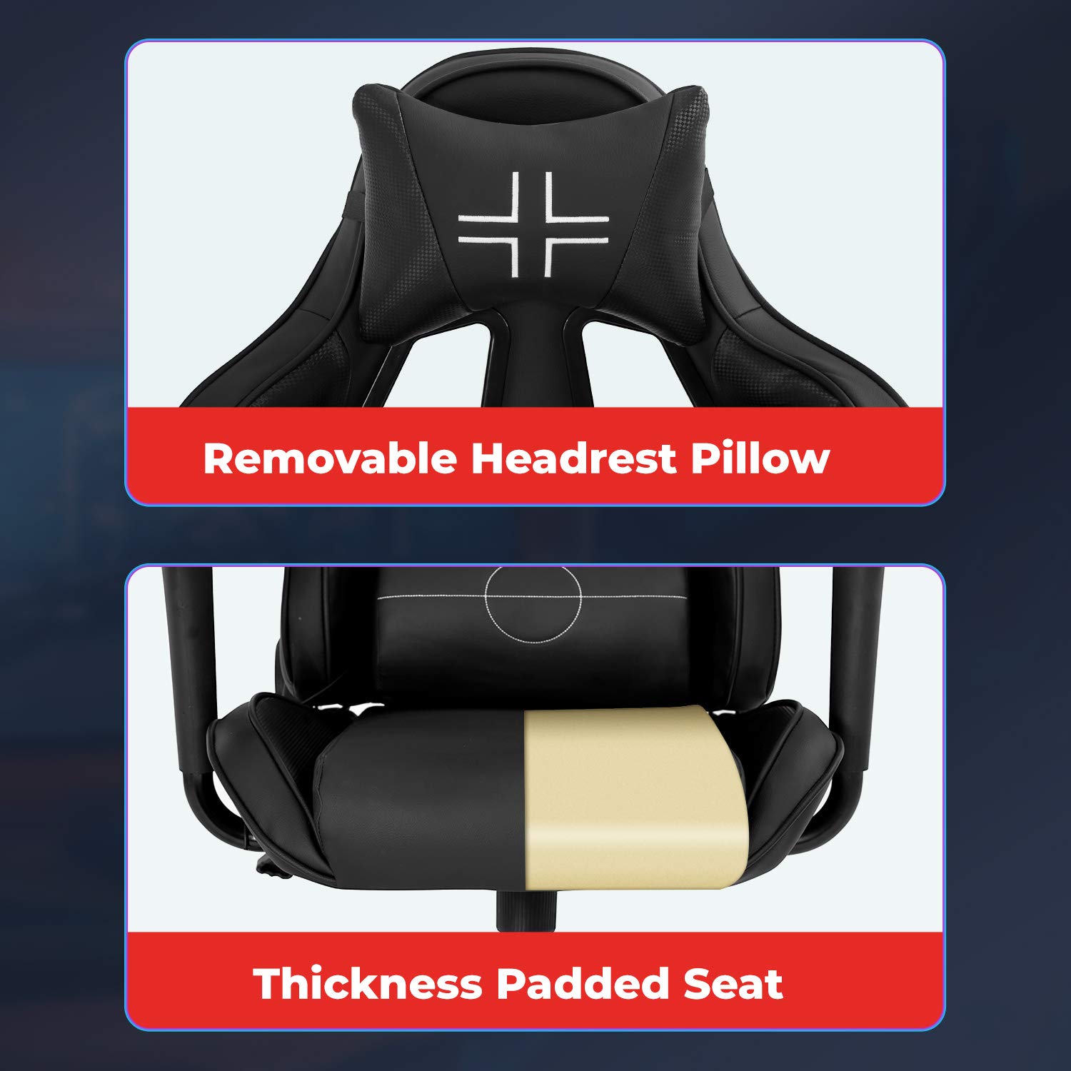 Gaming Chair Office Chair Desk Chair with Lumbar Support Headrest Armrest Task Rolling Swivel Massage PC E-Sports Racing Chair PU Leather Adjustable Ergonomic Computer Chair for Men (Black)