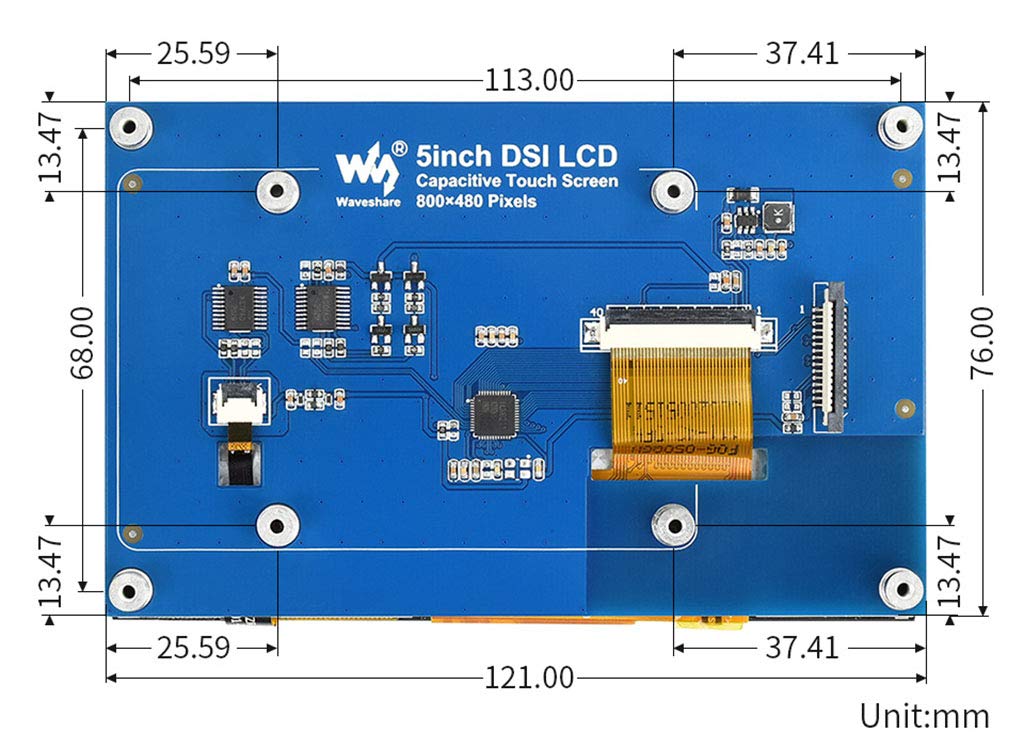 Coolwell Waveshae 5inch Capacitive Touch Display for Raspberry Pi Series and CM3/3+, 800×480, DSI Interface Up to 5-Points Touch