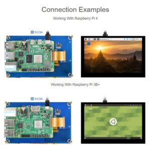 Coolwell Waveshae 5inch Capacitive Touch Display for Raspberry Pi Series and CM3/3+, 800×480, DSI Interface Up to 5-Points Touch