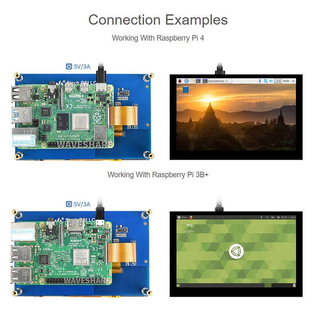 Coolwell Waveshae 5inch Capacitive Touch Display for Raspberry Pi Series and CM3/3+, 800×480, DSI Interface Up to 5-Points Touch