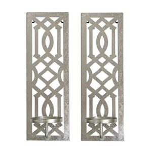 hosley set of 2 iron wall pillar candle sconce 16.5 inch high mid century modern silver. ideal gift wedding special occasions home office spa aromatherapy , gardens o4