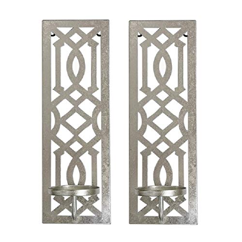 Hosley Set of 2 Iron Wall Pillar Candle Sconce 16.5 Inch High Mid Century Modern Silver. Ideal Gift Wedding Special Occasions Home Office Spa Aromatherapy , Gardens O4