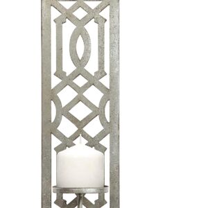 Hosley Set of 2 Iron Wall Pillar Candle Sconce 16.5 Inch High Mid Century Modern Silver. Ideal Gift Wedding Special Occasions Home Office Spa Aromatherapy , Gardens O4