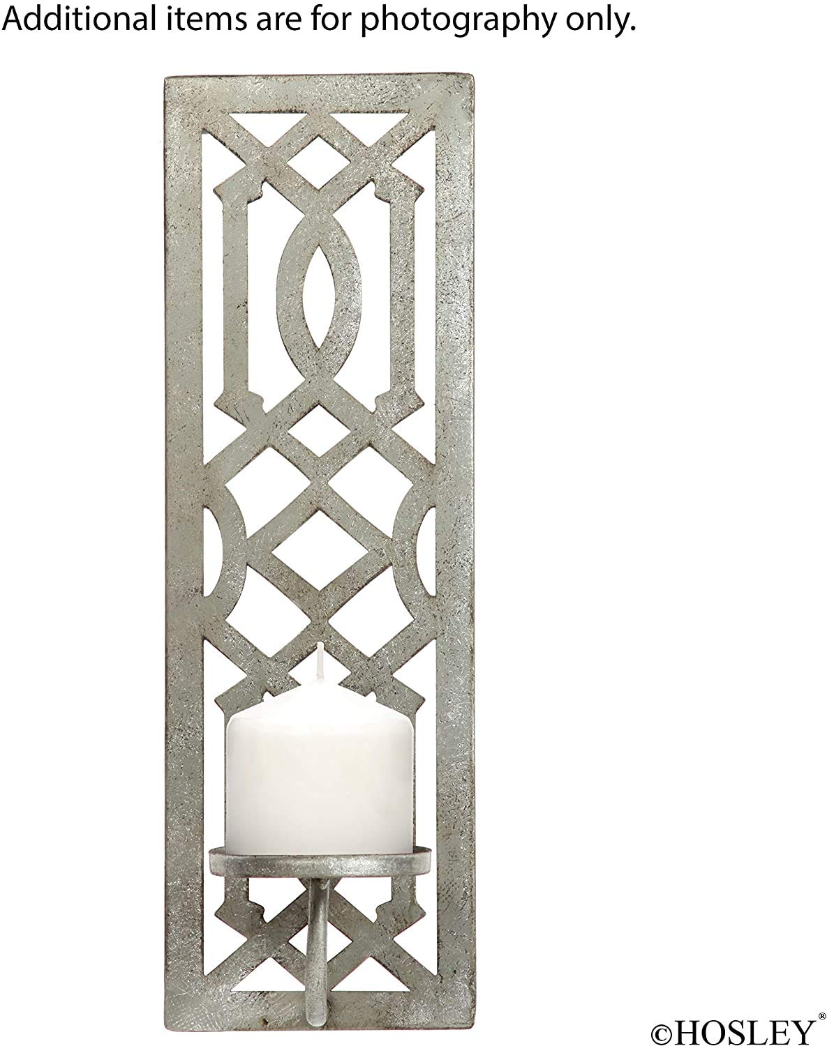 Hosley Set of 2 Iron Wall Pillar Candle Sconce 16.5 Inch High Mid Century Modern Silver. Ideal Gift Wedding Special Occasions Home Office Spa Aromatherapy , Gardens O4