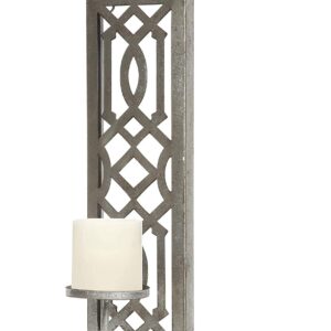 Hosley Set of 2 Iron Wall Pillar Candle Sconce 16.5 Inch High Mid Century Modern Silver. Ideal Gift Wedding Special Occasions Home Office Spa Aromatherapy , Gardens O4