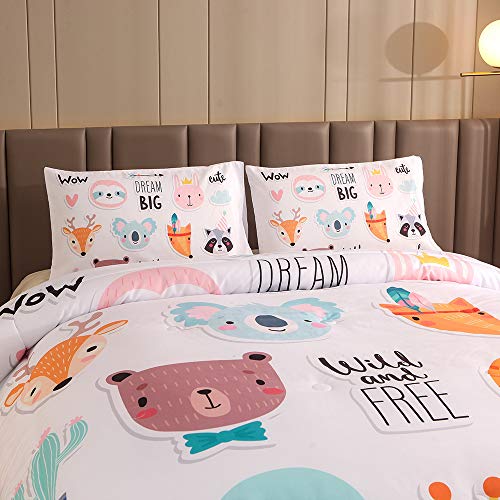 Btargot Jungle Animals Boys Girls Ultra Soft Comforter Set Zoo Party Cute Panda Cat Koala Giraffe Lion Cat Print Bedding Sets Full Size