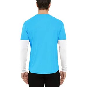 D-Bonex Men's 2-in-1 Running Shirts Long Sleeve Jogging Cycling Workout Shirts with UPF 50+ Sun Protection Arm Sleeves (Blue, M)