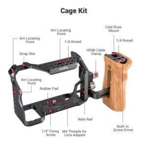 SMALLRIG Camera Cage Kit Professional Kit for Sony Alpha 7S III / A7S III / A7S3 with HDMI Cable Clamp and Wooden Side Handle - 3008