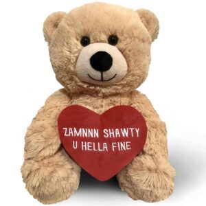 zamnnn shawty u hella fine - 10" teddy bear & gift bag - funny stuffed animal plush gift for girlfriend, boyfriend, best friend - birthday, engagement, valentines, anniversary, wedding - witty bears