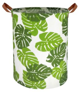 hiyagon laundry baskets,collapsible hamper, canvas fabric laundry hamper,for toy organizer bins,gift baskets, bedroom, clothes, nursery,kids,boys (green leaf)