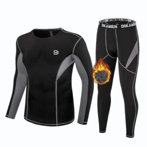 dikamen men's thermal underwear fleece lined performance fleece tactical sports shapewear thermal long johns set for skiing(black01, xx-large)