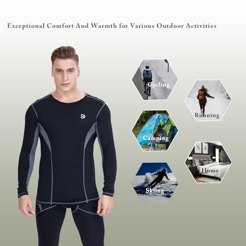 DIKAMEN Men's Thermal Underwear Fleece Lined Performance Fleece Tactical Sports Shapewear Thermal Long Johns Set for Skiing(Black01, XX-Large)