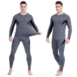 DIKAMEN Men's Thermal Underwear Fleece Lined Performance Fleece Tactical Sports Shapewear Thermal Set (Grey, Large)