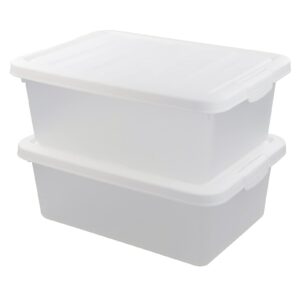 jandson 14 quart clear frosted bin, plastic latching box/container with white lid, pack of 2, f