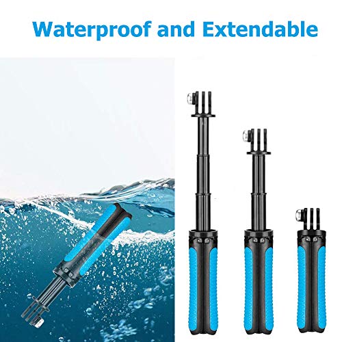 Extendable Mini Selfie Stick Tripod Two in One， Compatible with AKASO Gopro Hero 10/9/8/7/6/5 Various Action Camera and Cell Phone Accessories（Blue）