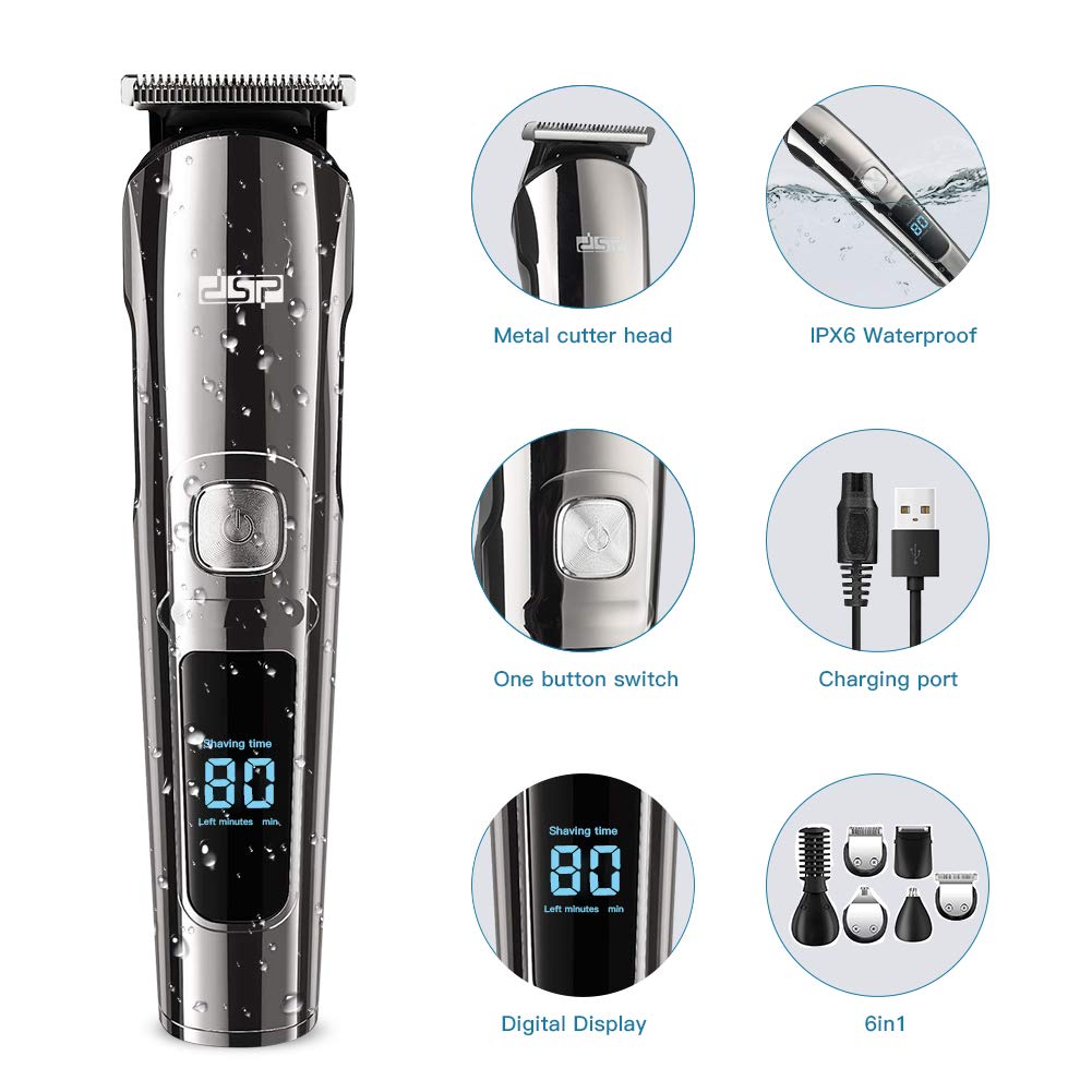 DSP® Facial Hair Trimmer for Men Electric Clippers and Grooming Sets for Pubic Hair Beard Nose Trimmer Kits USB Rechargeable IPX7 Waterproof