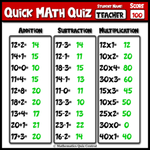 quick math quiz: for kids learning addition subtraction and multiplication in school and at home (double-digit equations)