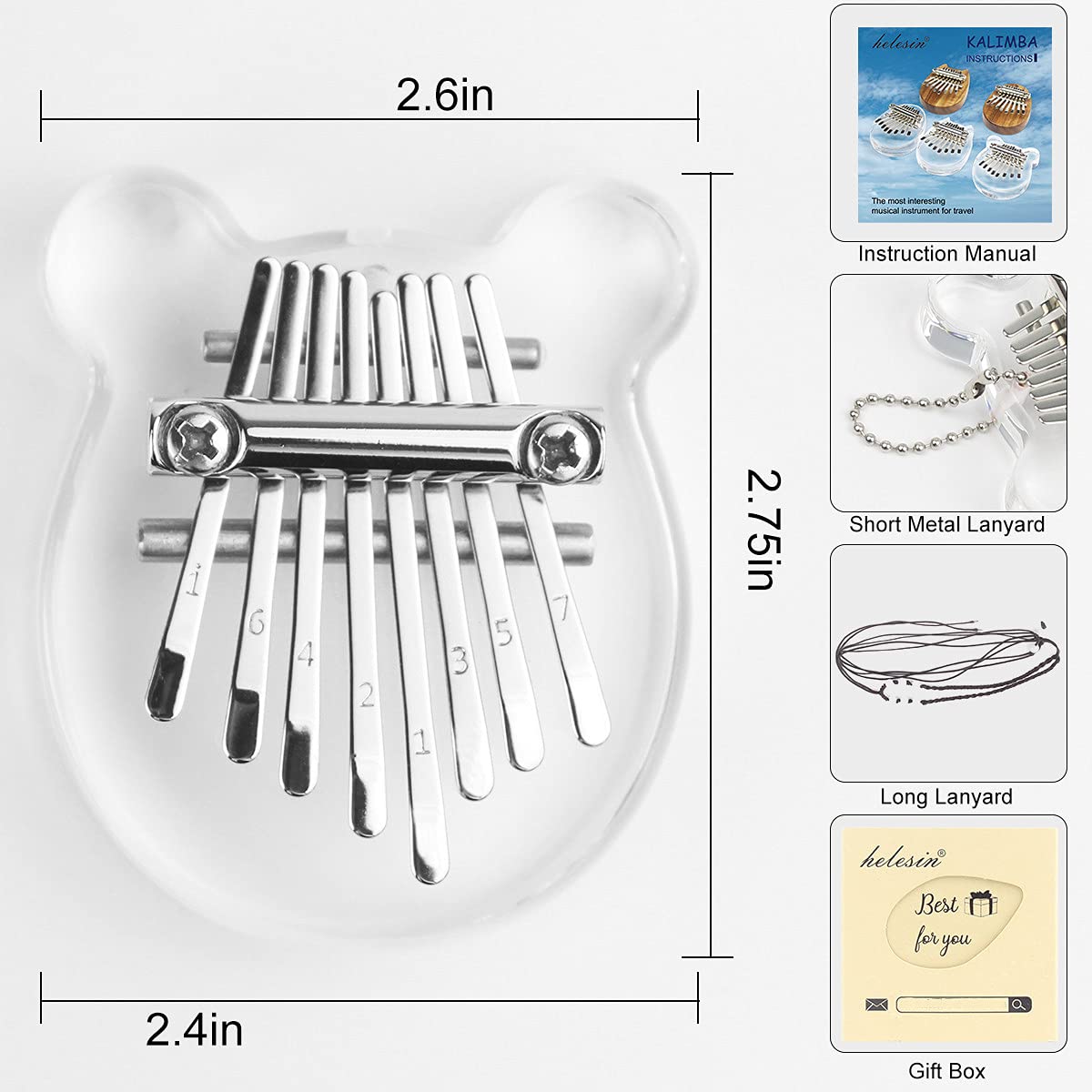 Kalimba Clear Mini Kalimba Thumb Piano Crystal 8 Key Portable Mbira Finger Piano Best Gift for Kids, Birthday, Christmas, Beginner, Party(Bear-shaped Crystal)