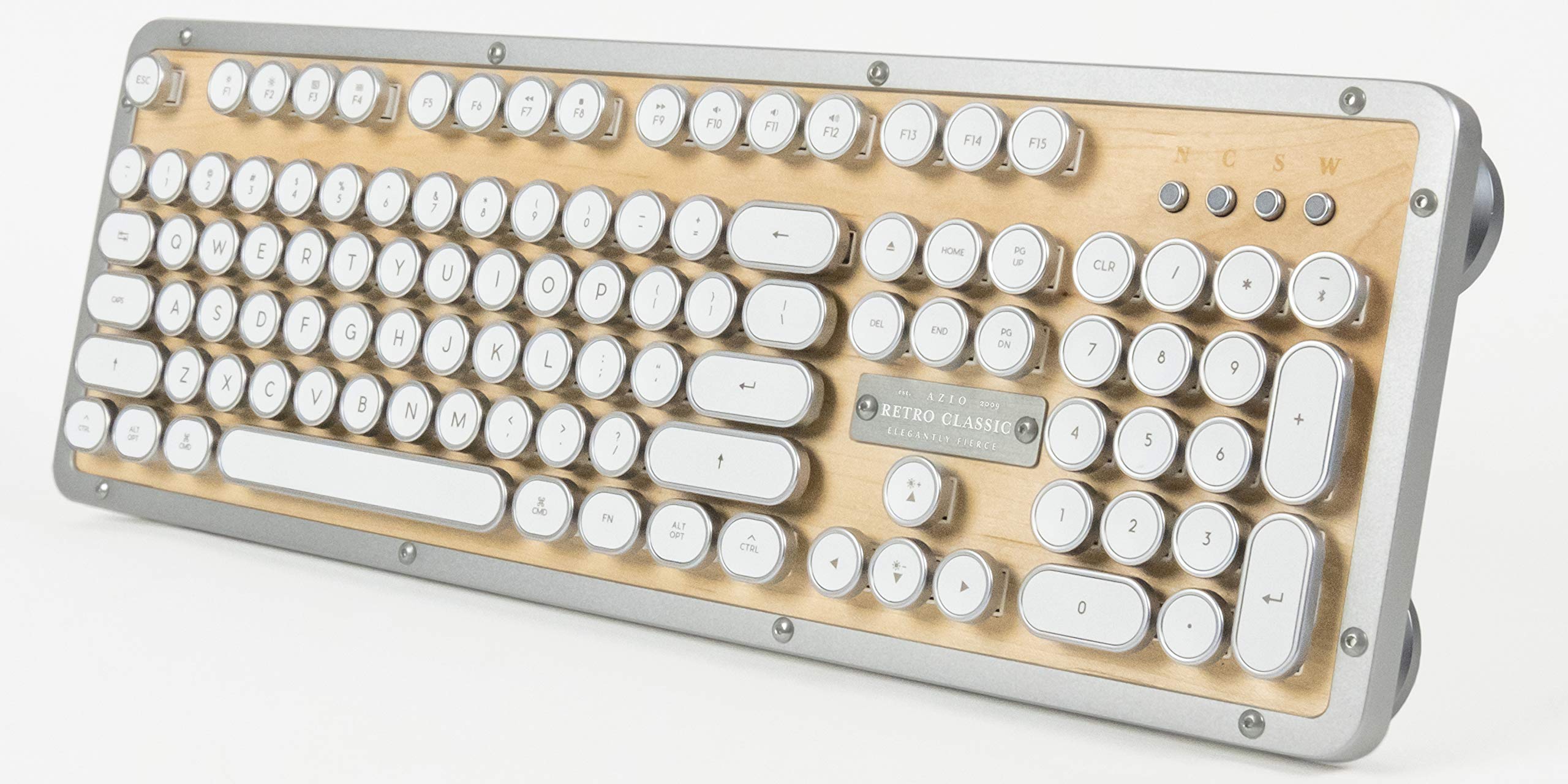 Azio Retro Classic Bluetooth (Maple) - Wireless/USB Wired Maple Wood Vintage Backlit Mechanical Keyboard for PC/Mac (MK-RETRO-BT-W-02-US)