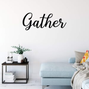 vinyl wall art decal - gather - 16" x 40" - thanksgiving dinner holiday season trendy seasonal quote sticker for home kitchen family dining room living room store window door decor (black)