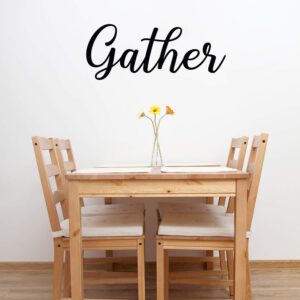 Vinyl Wall Art Decal - Gather - 16" x 40" - Thanksgiving Dinner Holiday Season Trendy Seasonal Quote Sticker for Home Kitchen Family Dining Room Living Room Store Window Door Decor (Black)