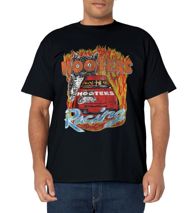 Hooters Adult Classic Fit Racing Flames T-Shirt - Hooded Neck, Sleeveless, Black, Polyester & Cotton