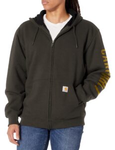 carhartt men's rain defender original fit fleece lined logo graphic sweatshirt, peat, medium