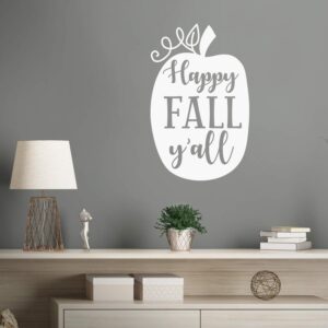 vinyl wall art decal - happy fall y'all - 26.5" x 17" - trendy fall season cute pumpkin design quote sticker for office coffee shop store school entryway door windows kitchen decor (white)