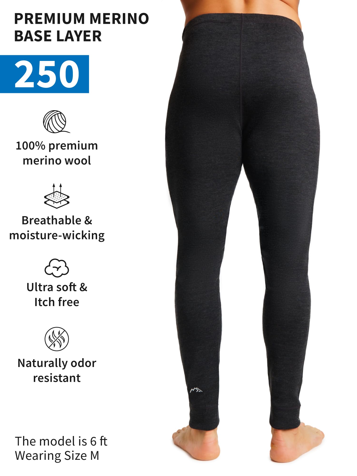 Merino Wool Base Layer Mens Bottom Pants 100% Merino Wool Thermal Underwear Long Johns Midweight + Wool Socks (XX-Large, Charcoal Grey 250)