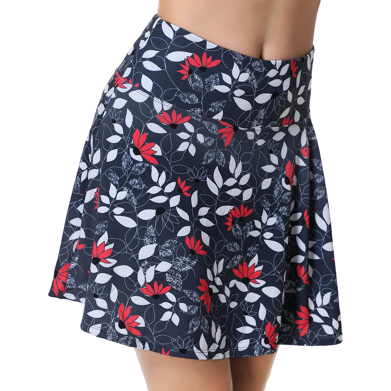 Xioker Women Skorts Skirts with Pockets,Flattering Printed Women Skorts Lightweight for Tennis Sports(Grey Printed L)