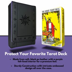 Luck Lab Leather Tarot Card Case/Holder - Black - For Most Standard Size Tarot Cards (Fits Deck size with Box measuring 4.875 x 2.875 x 1.25)- Sun Design