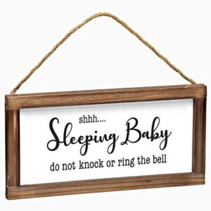 Sleeping Baby Door Sign 6x12 Inch, Dont Ring Doorbell Sign Baby Sleeping Sign Shhh Baby Sleeping Door Sign Baby Sign the Nursery Baby Sleeping Front Door Sign Do Not Knock Or Shh Sleeping Baby Sign