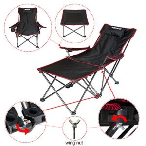 ANIGU 2 in 1 Camping Folding Recliner Chair with Detachable Table (Footstool Can Transform to Side Table) (Black)