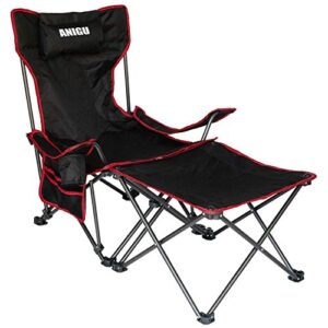 ANIGU 2 in 1 Camping Folding Recliner Chair with Detachable Table (Footstool Can Transform to Side Table) (Black)