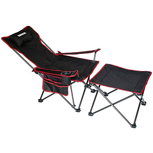 ANIGU 2 in 1 Camping Folding Recliner Chair with Detachable Table (Footstool Can Transform to Side Table) (Black)