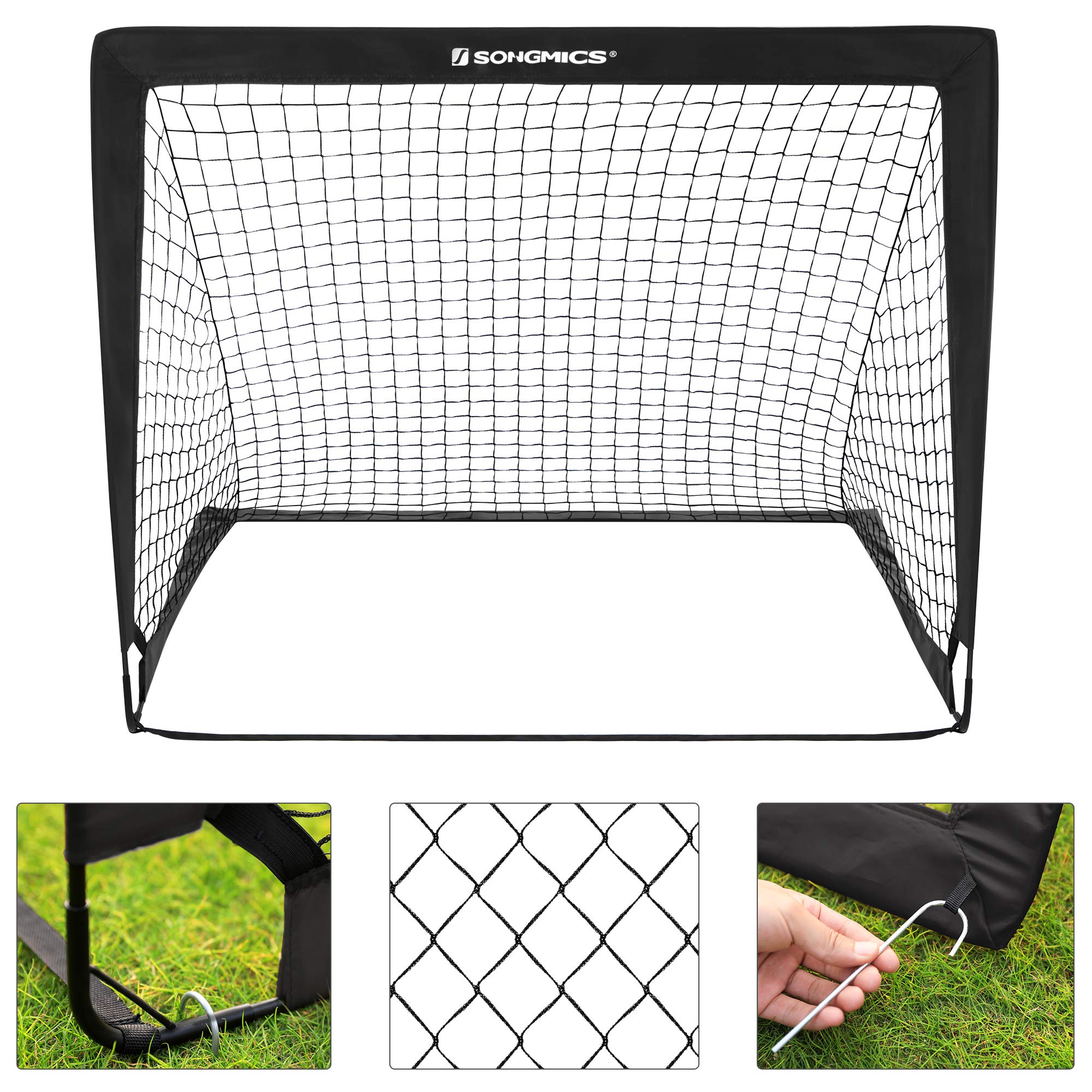 SONGMICS Kids Soccer Goals for Backyard, 4x3 ft Portable Soccer Nets Training Equipment, Toddler Soccer Goal with Carrying Bag, for Field, Black USZQ122B02